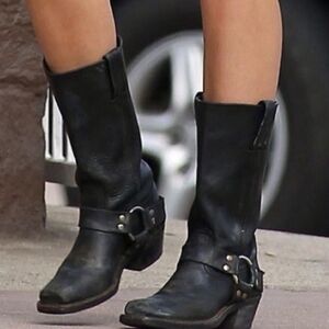 Frye Black Leather Combat Boots